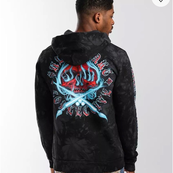 SULLEN Ghost Badge Hooded Sweatshirt Black Dark Grey Crystal Hoodie XL - Picture 3 of 9